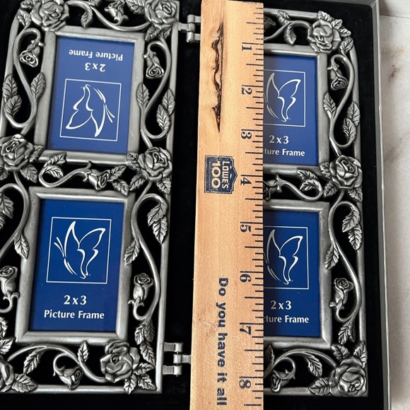 Pewter Rose Motif 4 Picture Frame Vintage Tin Type Photos Best Family Frame - Picture 7 of 9